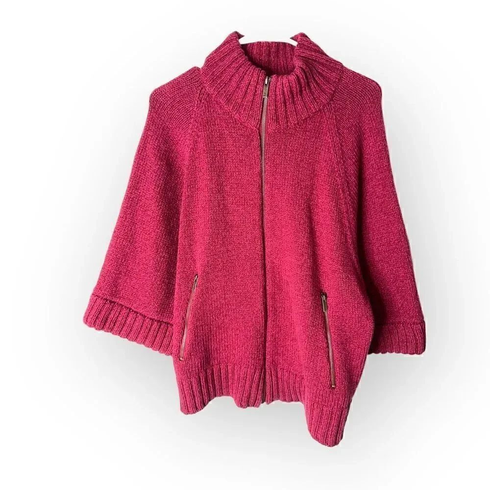 Jones New York Burgundy Zip high collar oversized sleeves Sweater Size XL